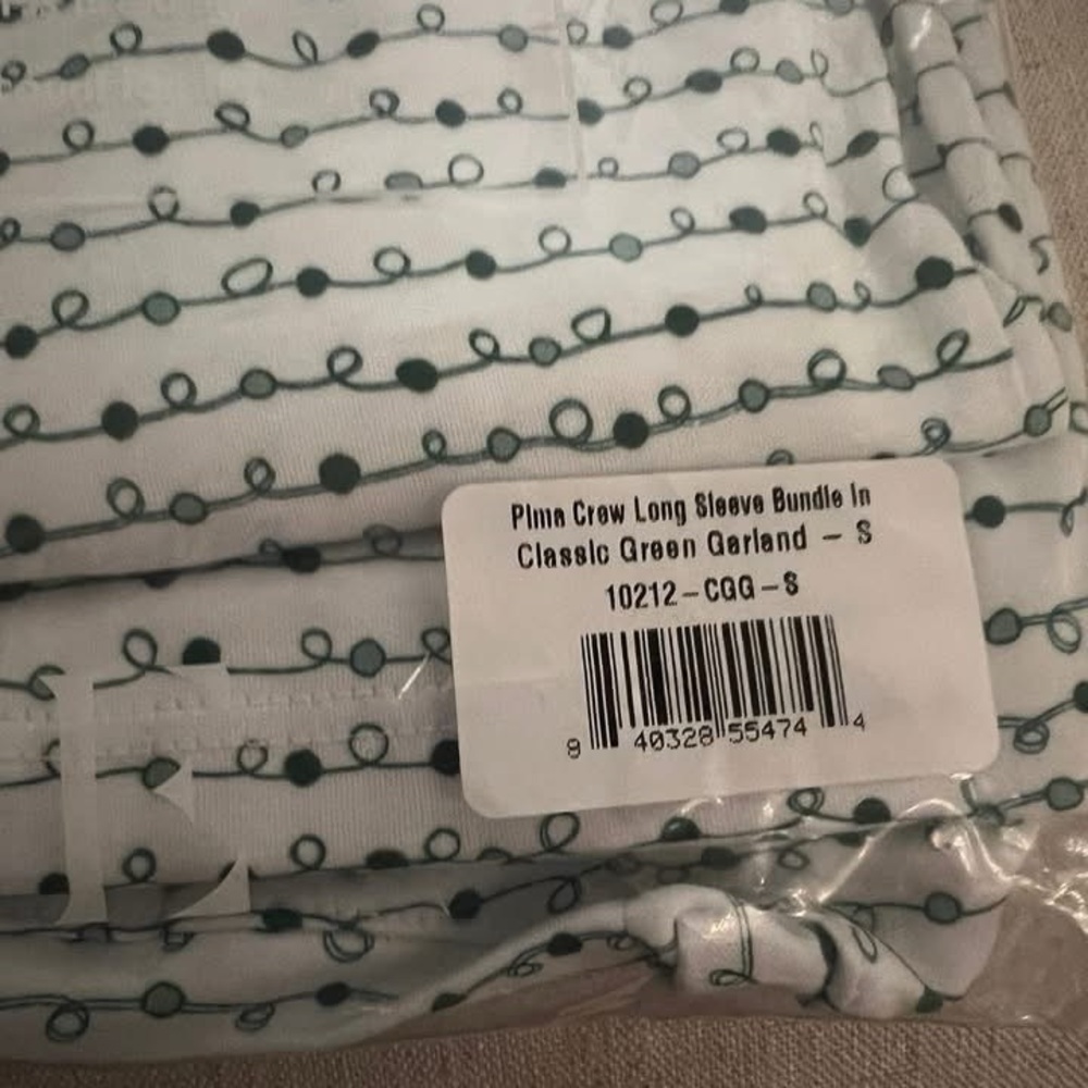 Pima Crew Long Sleeve Pajama Set in Green Garland bundle 3 pieces
